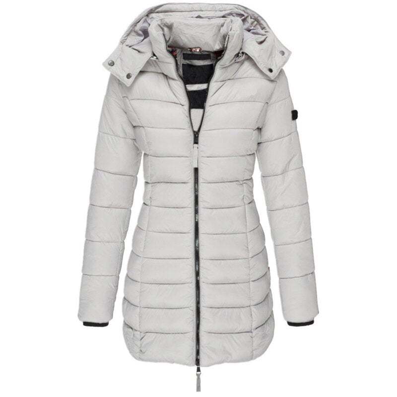 Women's Down Filled Winter Parka Coat Long Hooded Waterproof Black - Fashinoza