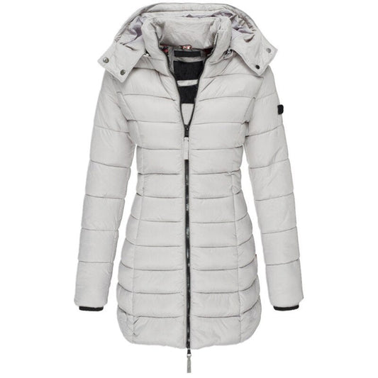 Women's Down Filled Winter Parka Coat Long Hooded Waterproof Black - Fashinoza