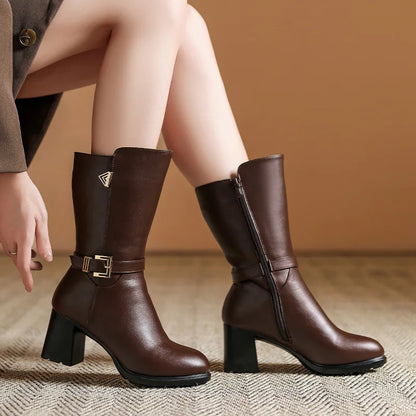 Aveline | Women’s Elegant Buckle Mid-Calf Boots