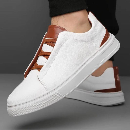 Men's Leather Low- Sneakers Contrast Accent - 
Fashinoza