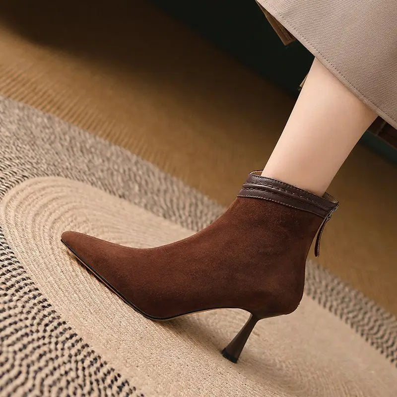 Women's Pointed Toe Ankle Boots Slim Heel