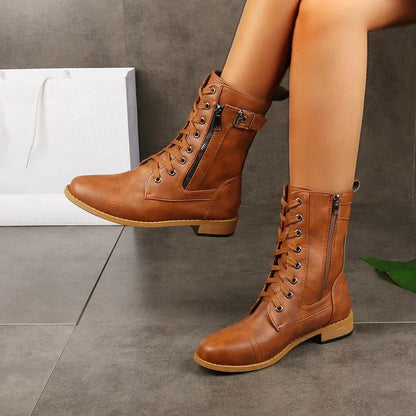 Women's Lace-Up Boots Side Zip - Fashinoza