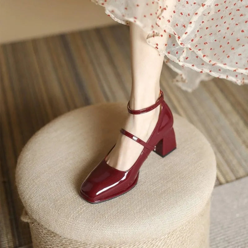 Celeste Women's Block Heel Mary Jane Pumps Square Toe Ankle Strap - Fashinoza