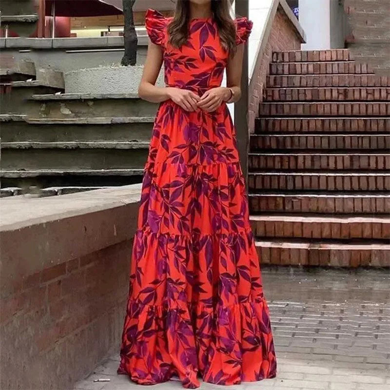 Women's Tropical Print Maxi Dress - 
Fashinoza