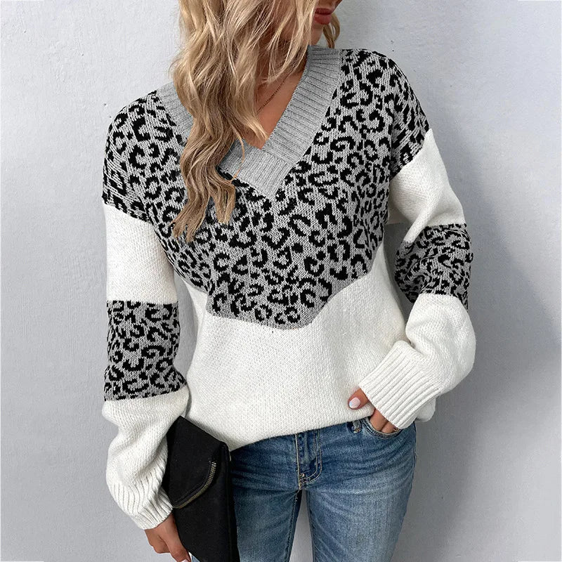 Women's Long Sleeve Sweater Contrast Sections - Fashinoza