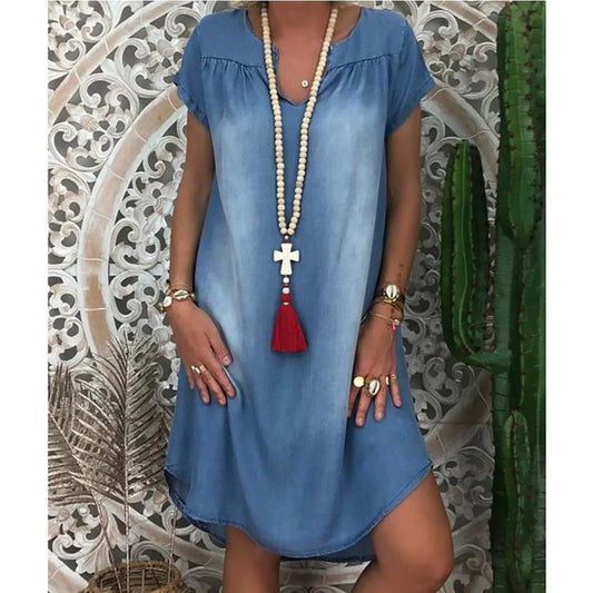 Women's Flowy Denim Dress Lightweight Blue - Fashinoza
