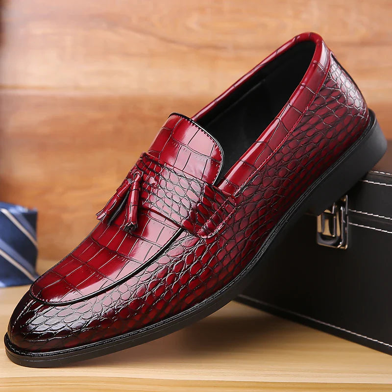 Men's Slip-On Dress Shoes Leather Black - 
Fashinoza
