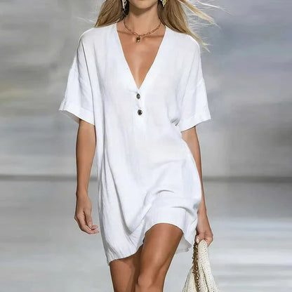 Linen V Neck Shirt Dress