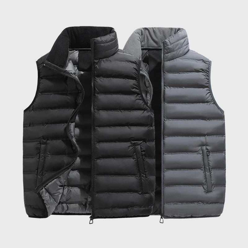 Men's Down Vest Sleeveless Zipper Windproof Solid Black