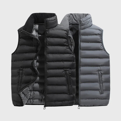 Men's Down Vest Sleeveless Zipper Windproof Solid Black