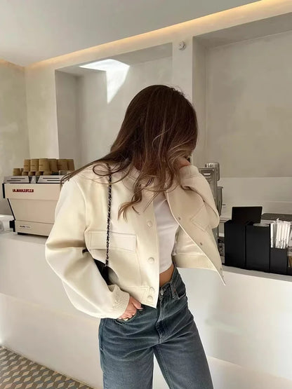 Women's Bomber Jacket Lightweight Cotton Button Front