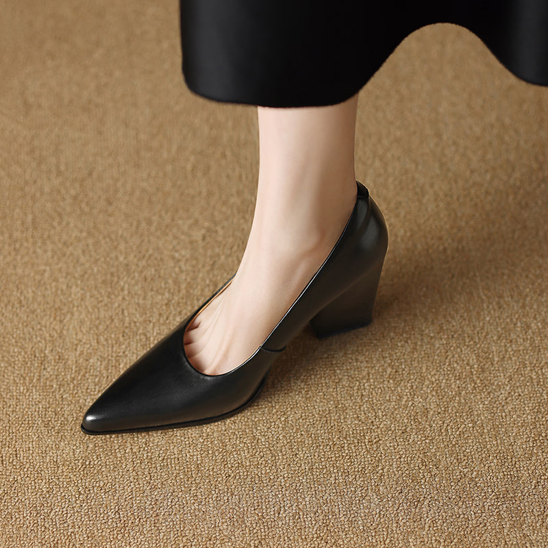 Women's Pointed Toe Pumps Block Heel Slip On Shoes