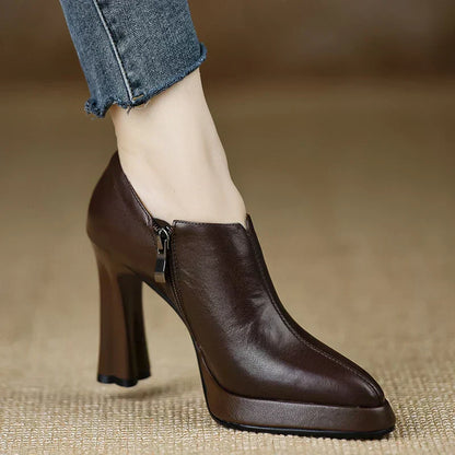 Giselle Women's Block Heel Pumps Side Zipper - Fashinoza
