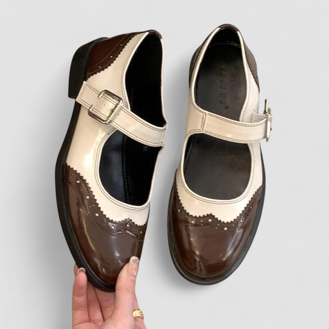 Women's Leather Mary Jane Shoes Low Heel Two-Tone