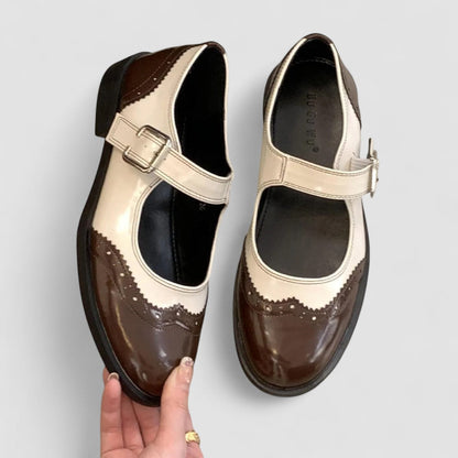 Women's Leather Mary Jane Shoes Low Heel Two-Tone
