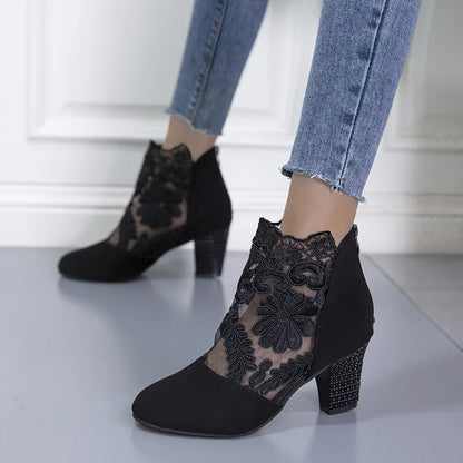 Women's Lacy High Heel Mesh Boots