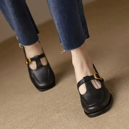 Women's T-Strap Mary Jane Square Toe Low Heel Shoes