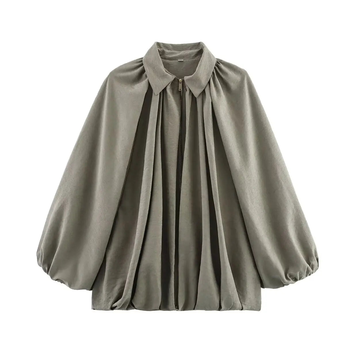Women's Bomber Jacket Loose Fit Zip Front Long Sleeve Casual