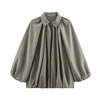 Women's Bomber Jacket Loose Fit Zip Front Long Sleeve Casual