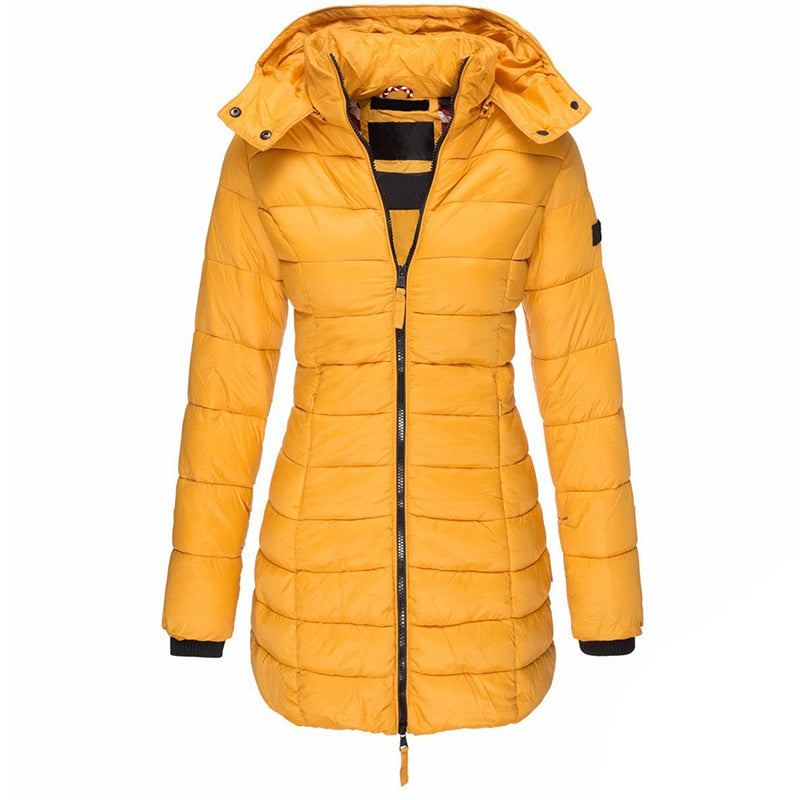 Women's Down Filled Winter Parka Coat Long Hooded Waterproof Black