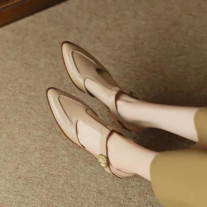 Sloane Women's T-Strap Pointed Toe Flat Shoes Low Heel