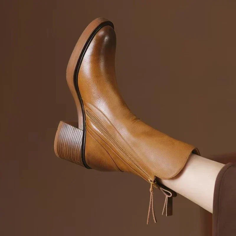 Women's Ankle Boots Zipper Block Heel Design