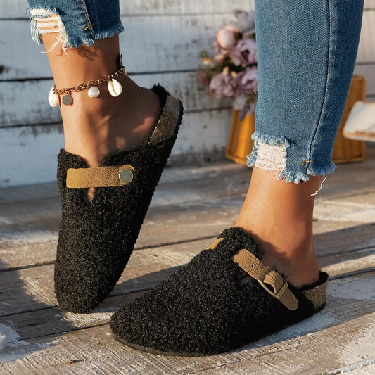 Women's Slip-On Slippers Soft Comfortable Buckle Detail - Fashinoza
