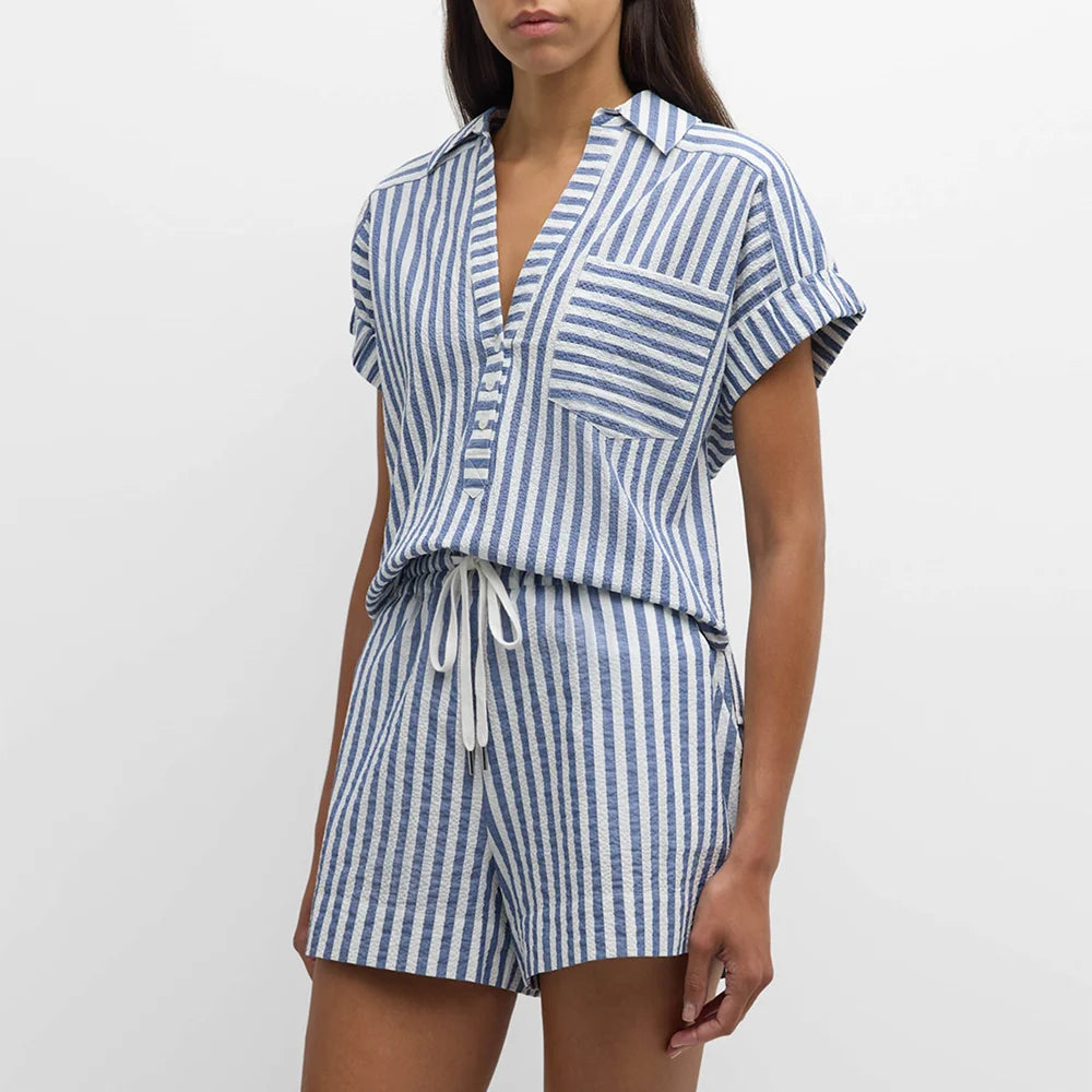 Alba Women's Striped Cotton Lounge Set - 
Fashinoza