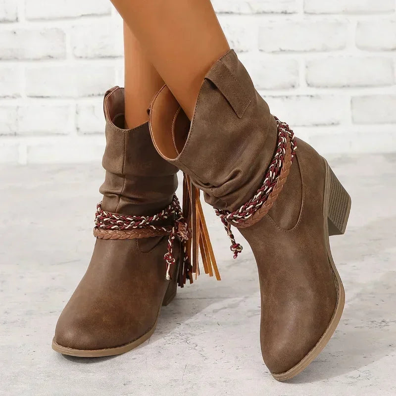 Women's Block Heel Cowboy Boots - Fashinoza