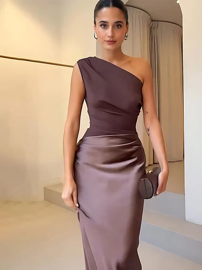 One-Shoulder Draped Maxi Dress