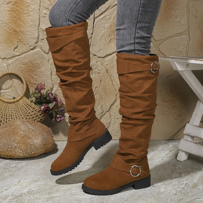 Women's Knee High Boots Low Block Heel Ring Accents