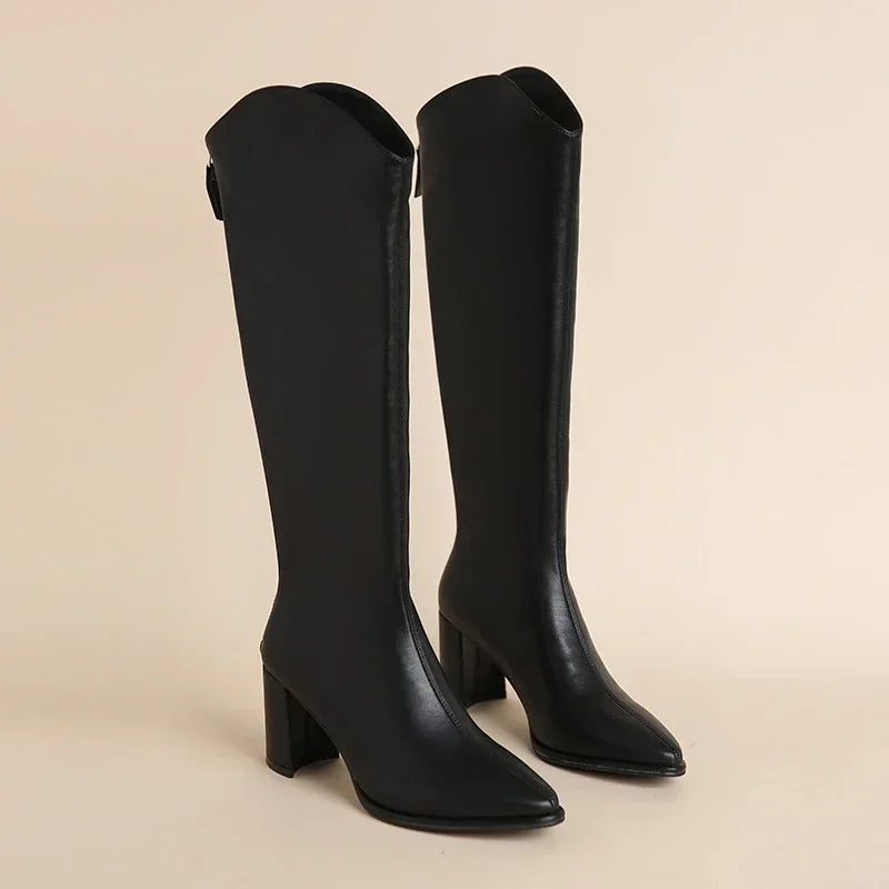 Women's Knee High Boots Side Zip Block Heel