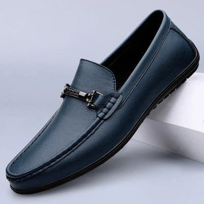 Men's Slip-On Loafers Formal Leather Black - Fashinoza