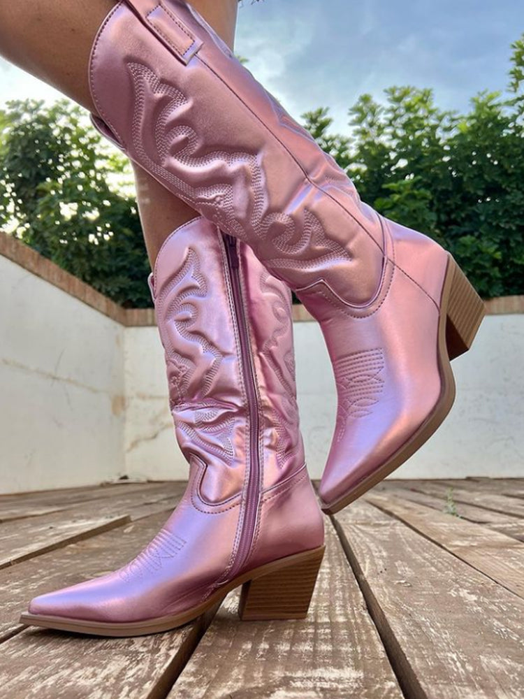 Women's Metallic Cowboy Boots Zip