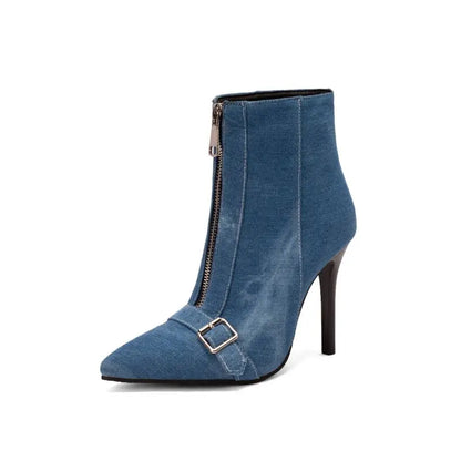 Women's Denim Bootie Buckle Boots