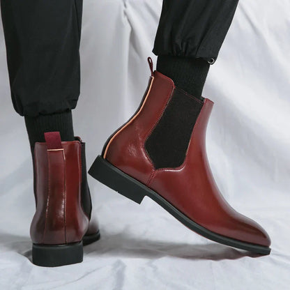 Men's Chelsea Ankle Boots Leather Red Sole Comfortable - Fashinoza