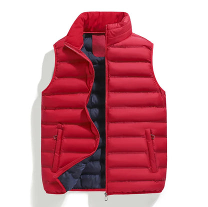 Men's Down Vest Sleeveless Zipper Windproof Solid Black