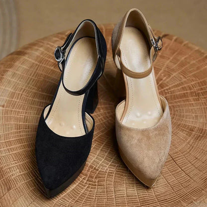 Women's Ankle Strap High Heels Block Pumps
