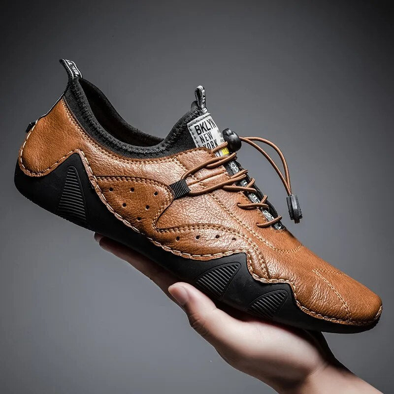Men's Orthopedic Driving Shoes Perforated Bungee Lace Low- - 
Fashinoza