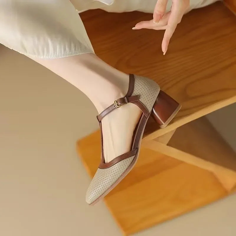 Women's Block Heel Pumps Square Toe Mid Heel