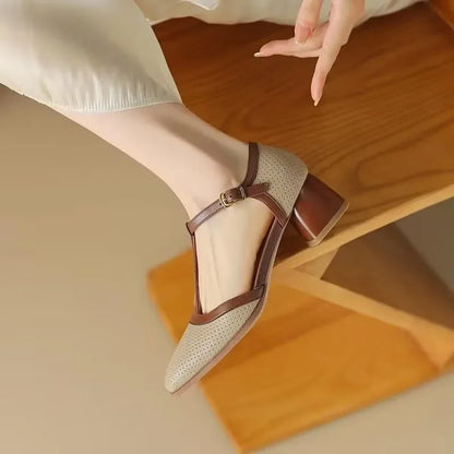 Women's Block Heel Pumps Square Toe Mid Heel