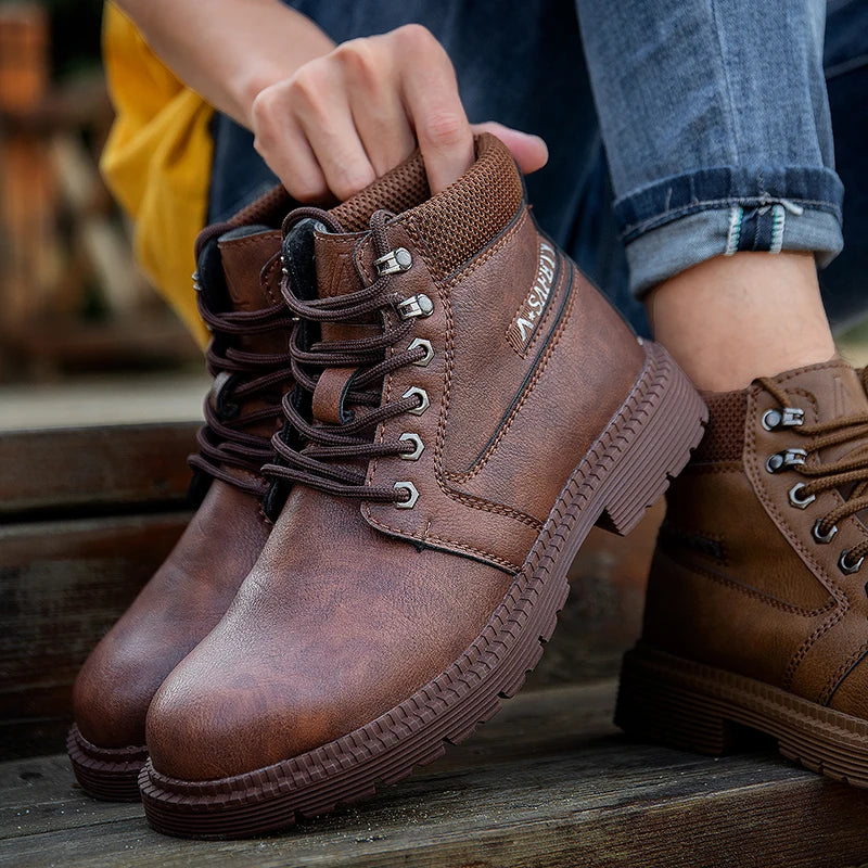 Men's Steel Toe Work Boots Waterproof Slip-Resistant - Fashinoza