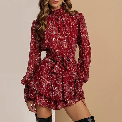 Women's Floral Mini Dress Ruffle Detail