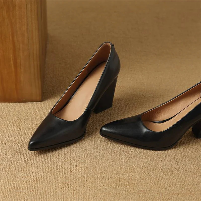 Women's Pointed Toe Pumps Block Heel Slip On Shoes