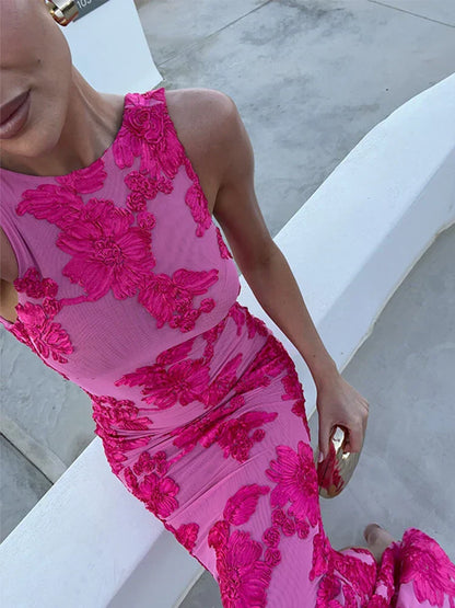 Women's Maxi Dress Pink Floral Print