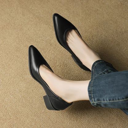 Women's Pointed Toe Block Heel Pumps Mid Heel Slip On Shoes