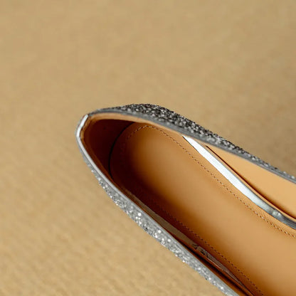 Women's Glitter Pumps Pointed Toe Crystal Buckle Heels