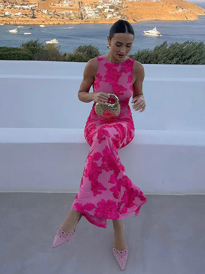 Women's Maxi Dress Pink Floral Print