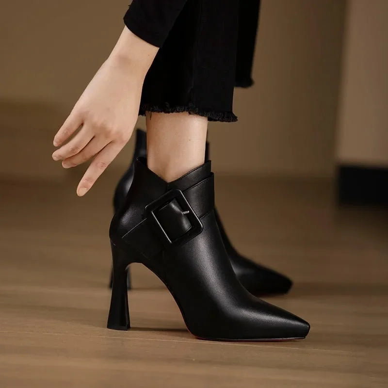 Women's Buckle Heel Boots
