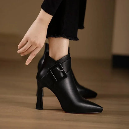 Women's Buckle Strap High Heel Boots
